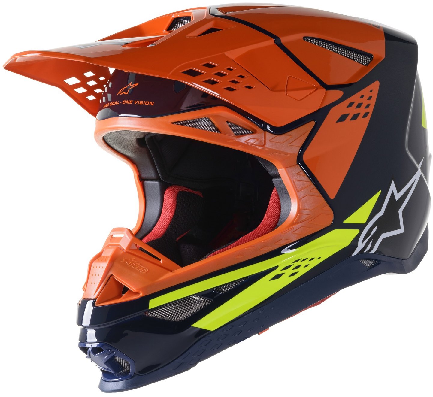 ALPINESTARS prilba SUPERTECH S-M8 FACTORY, 2023, tmavá modrá/oranžová/žltá fluo lesklá, veľ. 2 XL