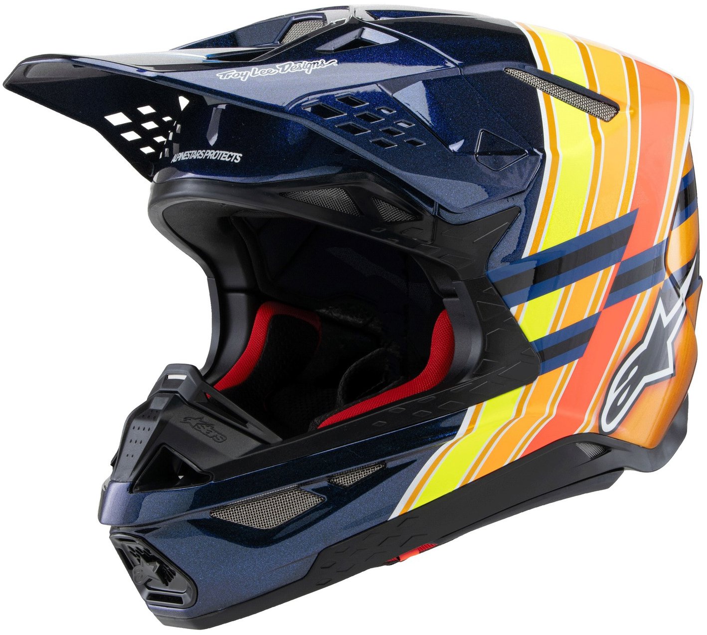 ALPINESTARS prilba SUPERTECH S-M10 edícia TROY LEE DESIGNS 2025, modrá perleť/oranžová/žltá, veľkosť M
