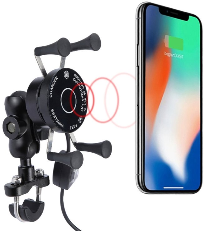 YSHOP Hliníkový držiak telefónu s bezdrôtovým nabíjaním a USB