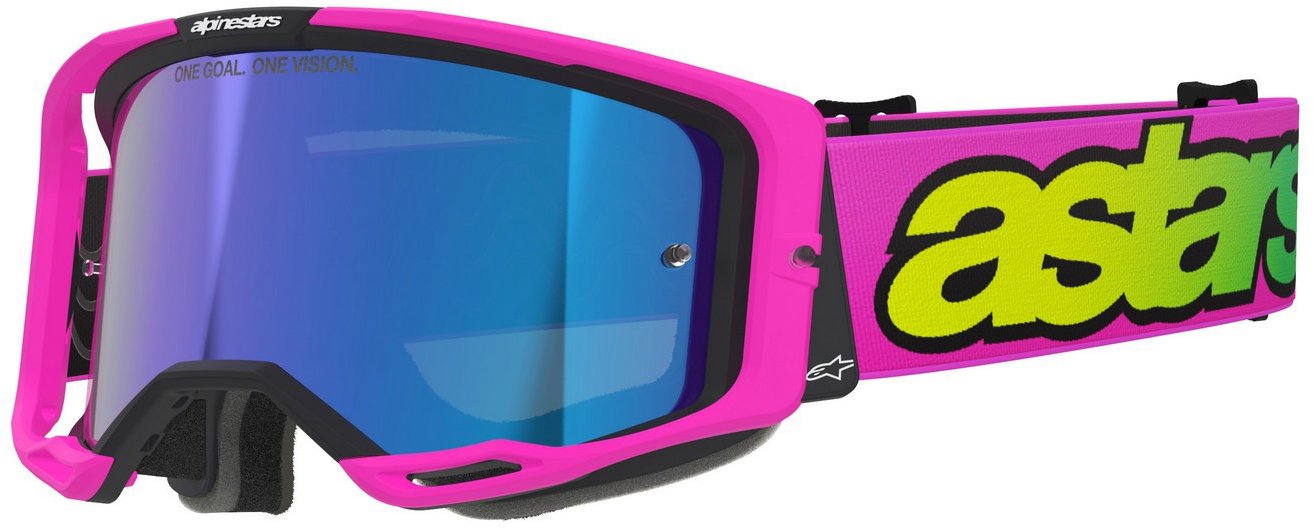 ALPINESTARS okuliare Vision 8 Vista 2026, ružové fluo/žlté fluo/zelené, zrkadlové modré plexi