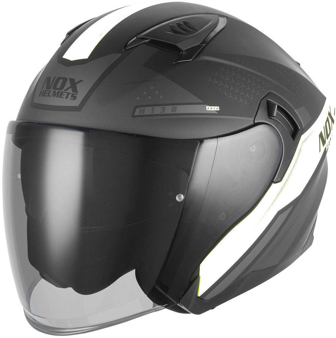 NOX prilba N130 EKTO 2026, čierna matná, biela, veľ. M