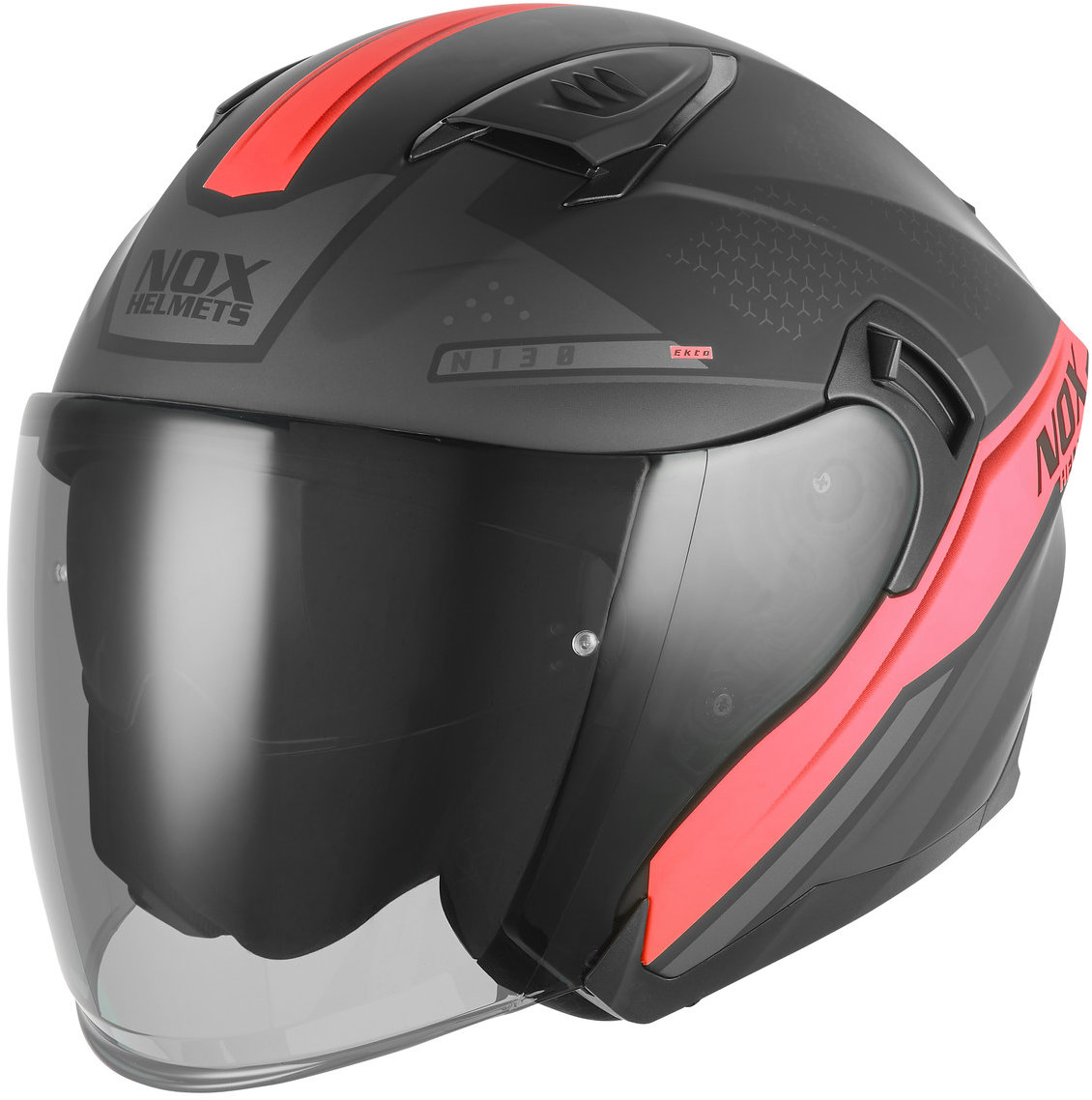 NOX prilba N130 EKTO 2026, čierna matná, červená, veľ. 2XL