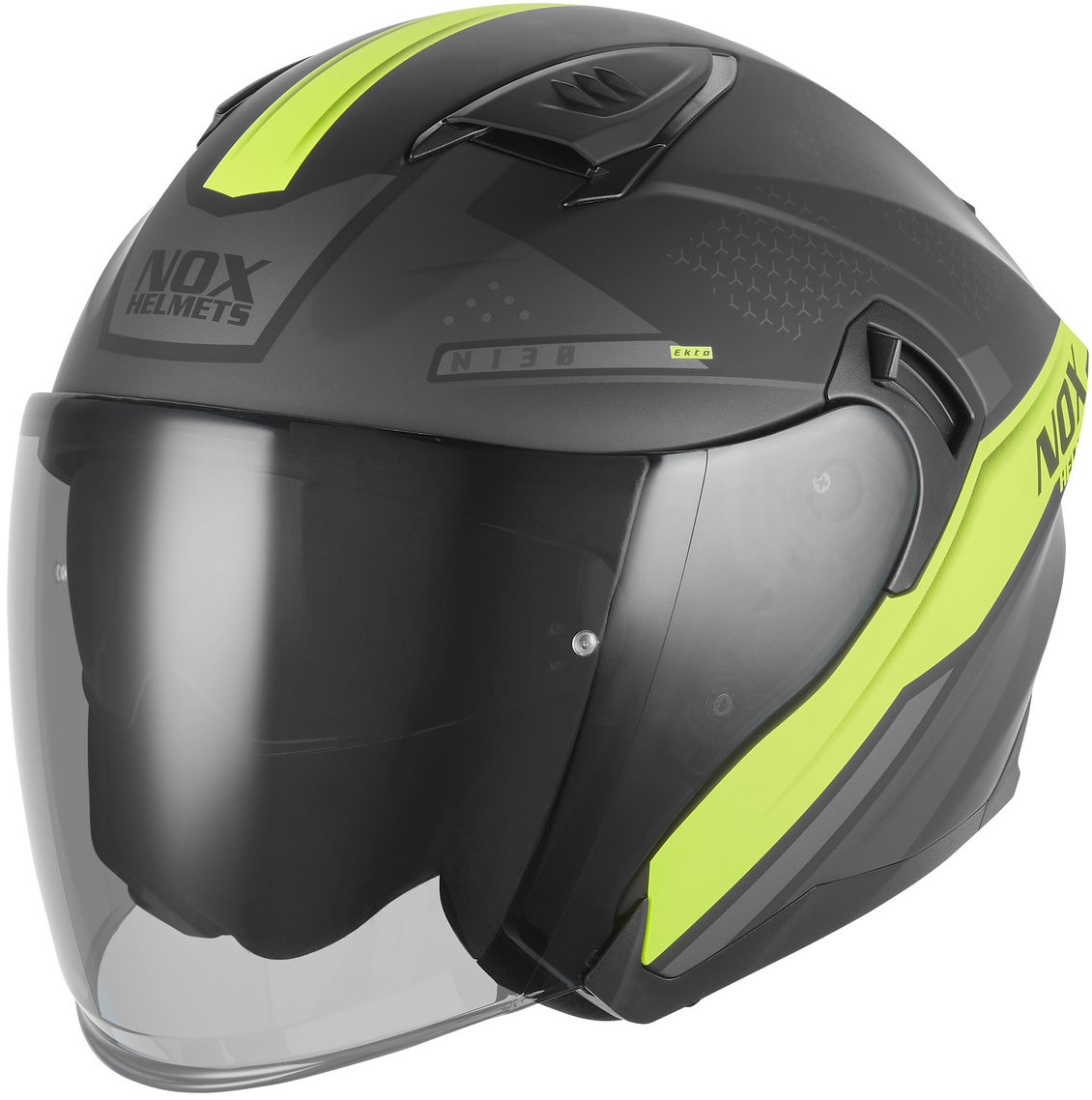 NOX prilba N130 EKTO 2026, čierna matná, žltá fluo, veľ. S