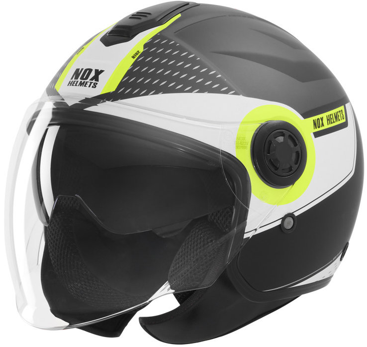 NOX prilba N182 ROUND 2026, čierna matná, žltá fluo, veľ. XL