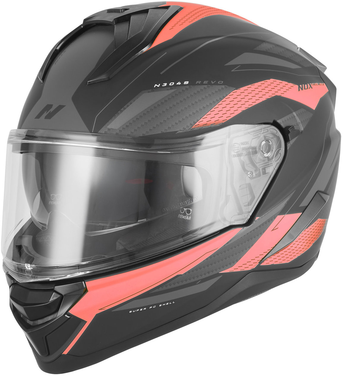 NOX prilba N304-S REVO 2026, čierna matná, červená, veľ. XS