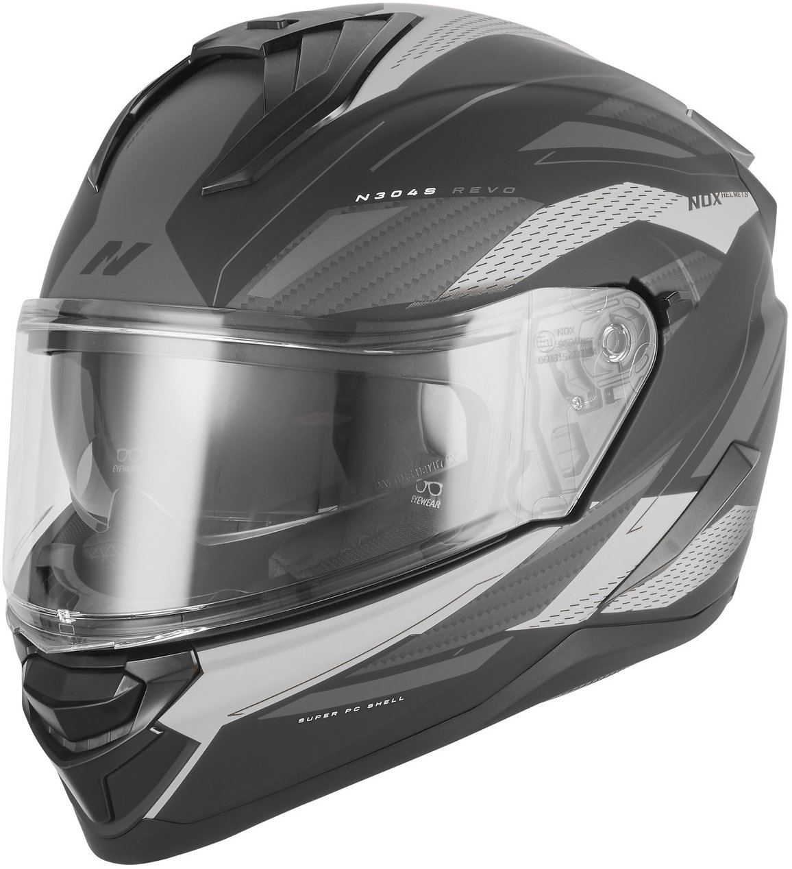 NOX prilba N304-S REVO 2026, čierna matná, strieborná, veľ. S