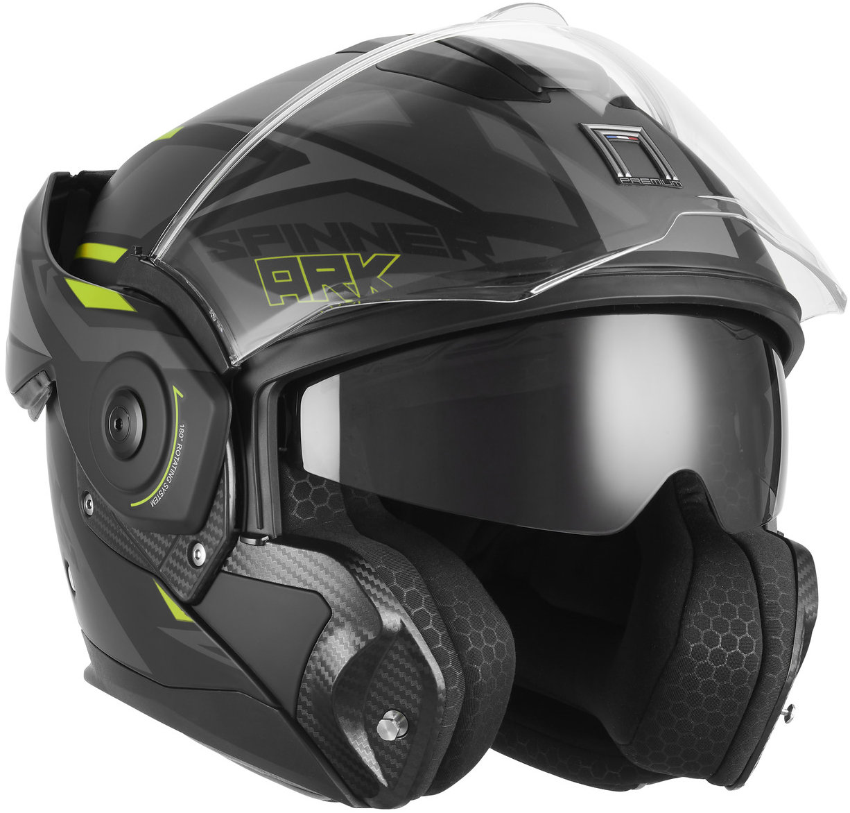 NOX PREMIUM prilba SPINNER ARK 2026, čierna matná, žltá fluo, veľ. S