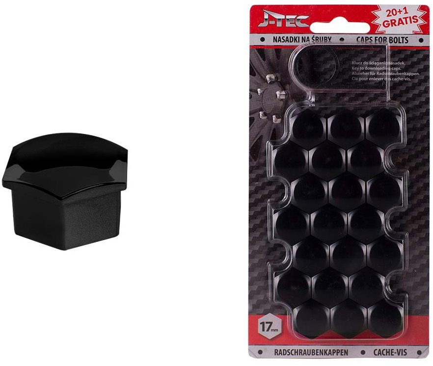 J-TEC kryty šroubů kol 17 mm černé sada 20 ks + pinzeta