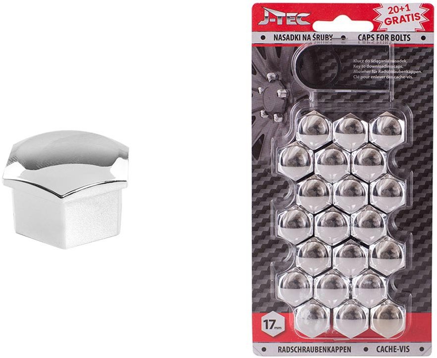J-TEC kryty šroubů kol 17 mm chromové sada 20 ks + pinzeta