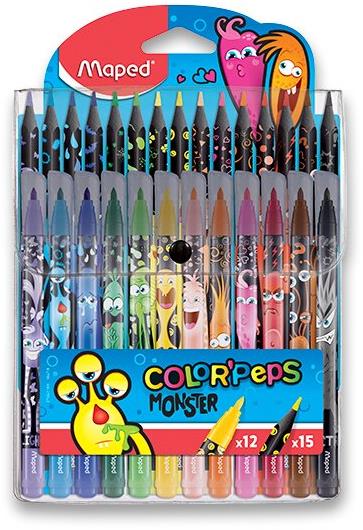 MAPED Color´Peps Monster, 12 farieb + 15 ks pasteliek