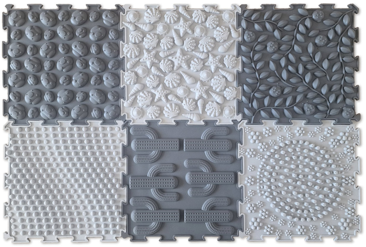 MOSH Sensory mat, tmavo-sivá/svetlo-sivá, 6 ks