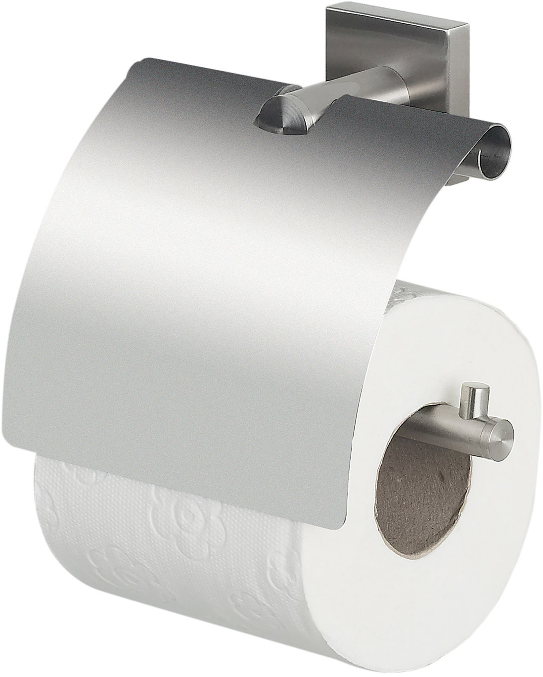 Spirella Nástenný držiak na toaletný papier NYO s krytom, kefovaná nehrdzavejúca oceľ, 14 cm