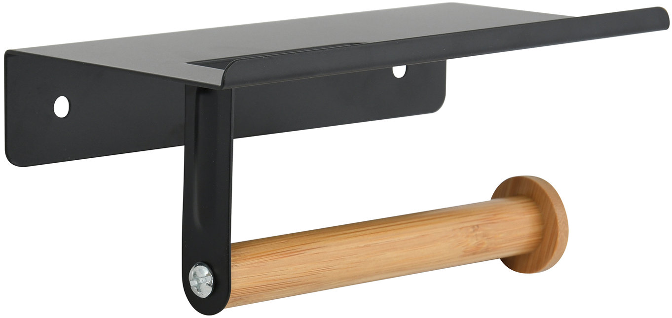 Spirella Držiak na toaletný papier TAREK, oceľ, bambus, čierny