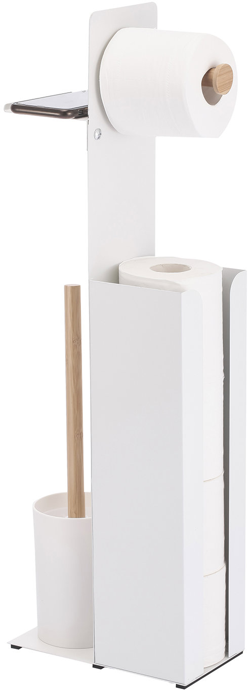 Spirella Stojan na toaletný papier YONI, so štetkou, zásobníkom a držiakom na telefón, biely