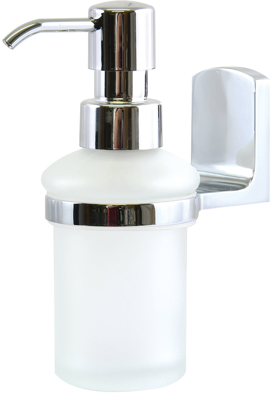 Spirella Nástenný dávkovač mydla TAKU, biely, sklo, 200 ml, chrómovaná lesklá oceľ