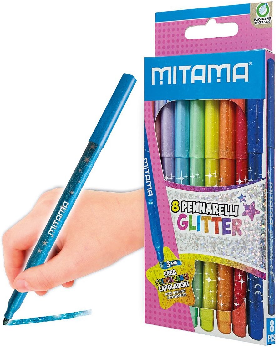 MITAMA s trblietkami, 3 mm, trojhranné – súprava 8 farieb