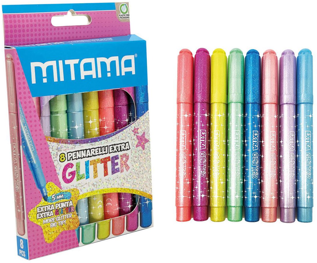 MITAMA s trblietkami JUMBO, 5 mm, okrúhle – súprava 8 farieb