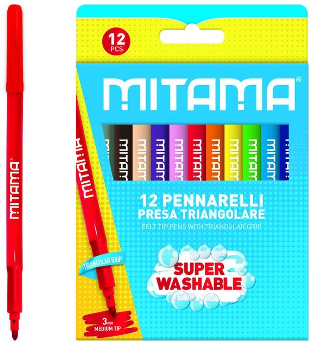 MITAMA umývateľné, 3 mm, trojhranné – súprava 12 farieb