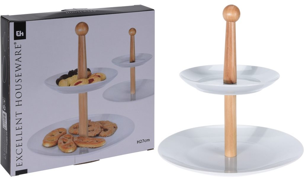 M. A. T. podnos 2 poschodia okrúhly 16,5 cm, 24 cm porcelán/drevo