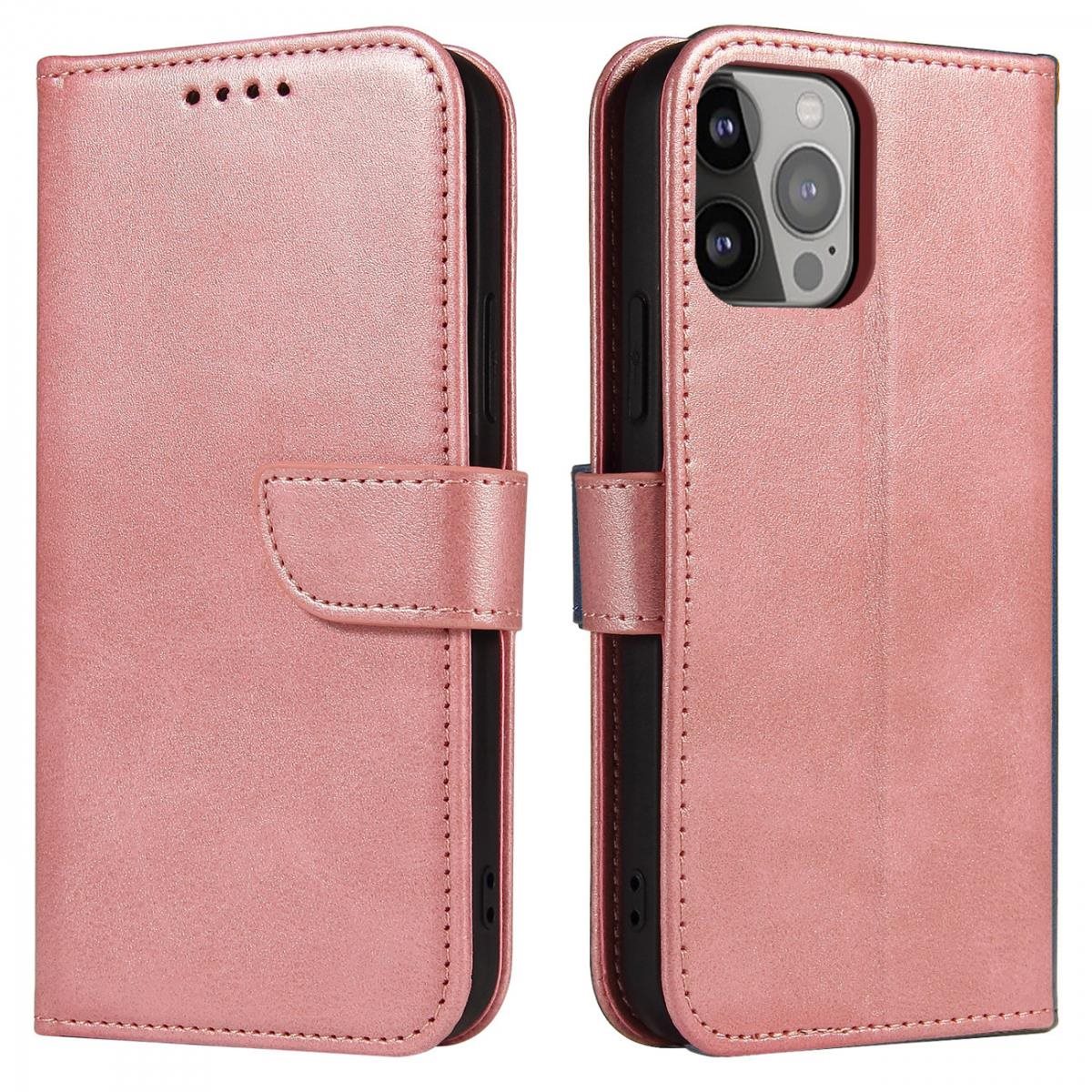 Magnet knižkové kožené puzdro na iPhone 13 Pro Max, ružové