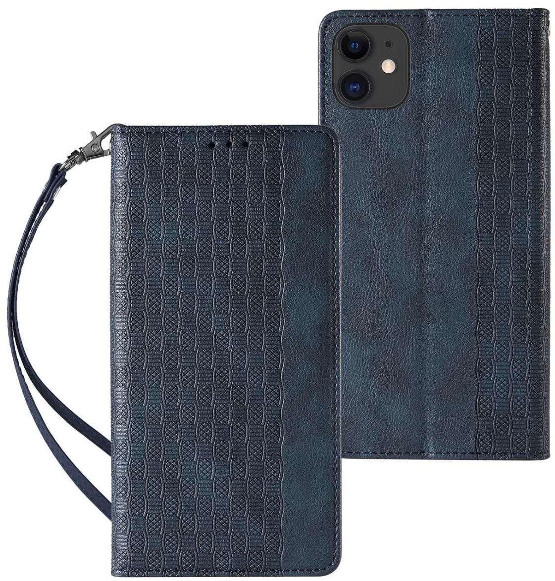 Magnet Strap knižkové kožené puzdro na iPhone 12, modré