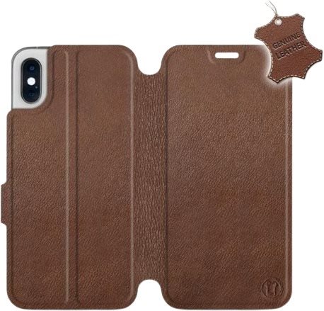 Flip puzdro na mobil Apple iPhone X – Hnedé – kožené – Brown Leather