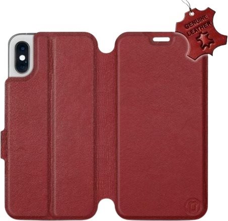 Flip puzdro na mobil Apple iPhone XS – Tmavo červené – kožené – Dark Red Leather