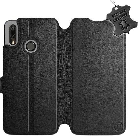 Flip puzdro na mobil Huawei P Smart 2019 – Čierne – kožené – Black Leather