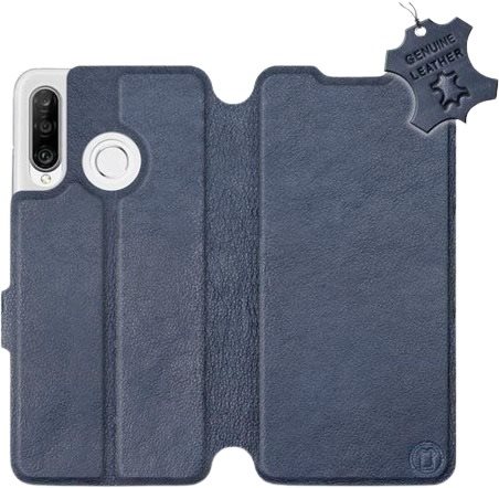 Flip puzdro na mobil Huawei P30 Lite – Modré – kožené – Blue Leather