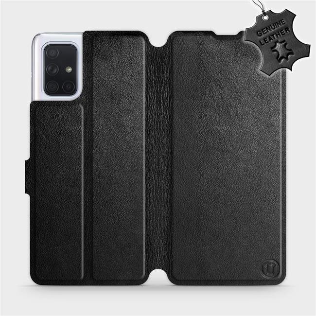 Flip puzdro na mobil Samsung Galaxy A71 – Čierne – kožené – Black Leather