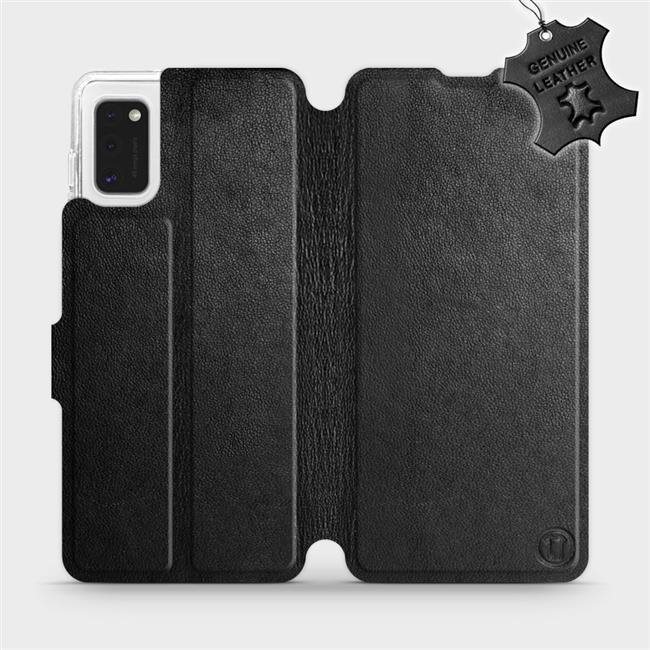 Flip puzdro na mobil Samsung Galaxy A41 – Čierne – kožené – Black Leather