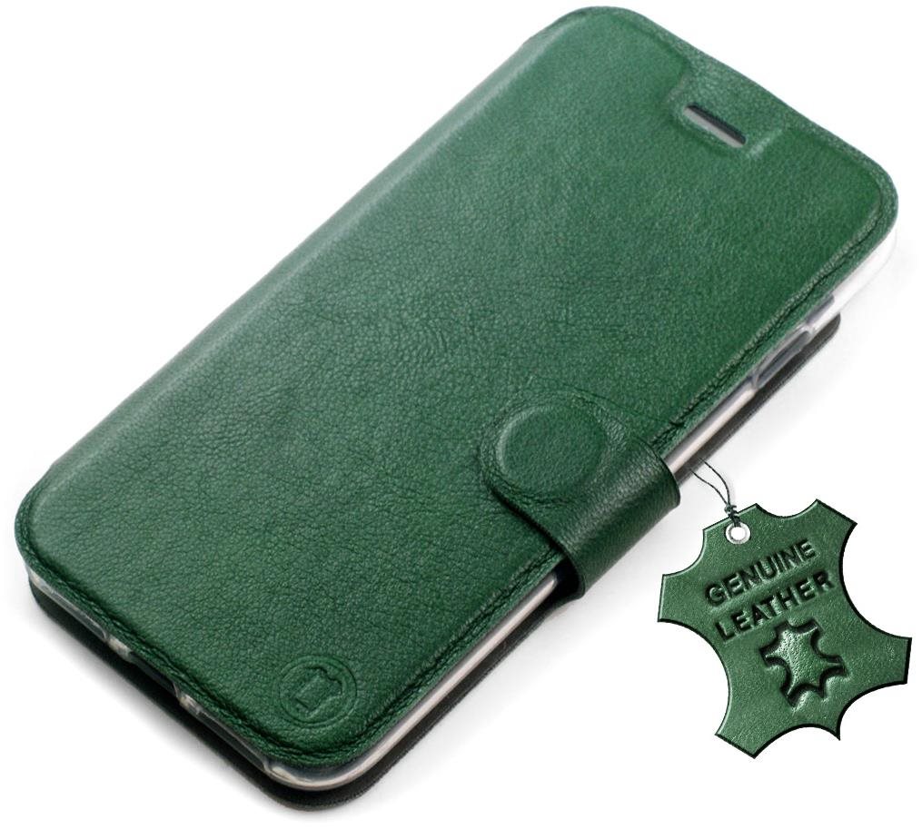 Mobiwear kožené flip puzdro pre Apple iPhone SE 2020/SE 2022 – Zelené