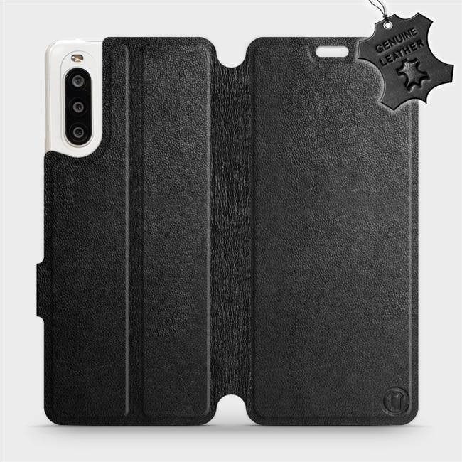 Flip puzdro na mobil Sony Xperia 10 II – Čierne – kožené – Black Leather