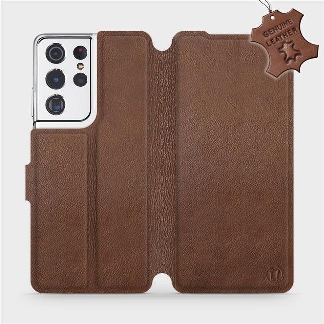 Flip puzdro na mobil Samsung Galaxy S21 Ultra 5G – Hnedé – kožené – Brown Leather