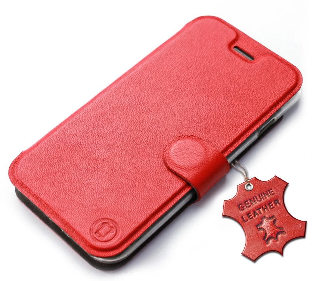 Mobiwear Kožené flip puzdro pre Apple iPhone 13 – Červené – L_RDS