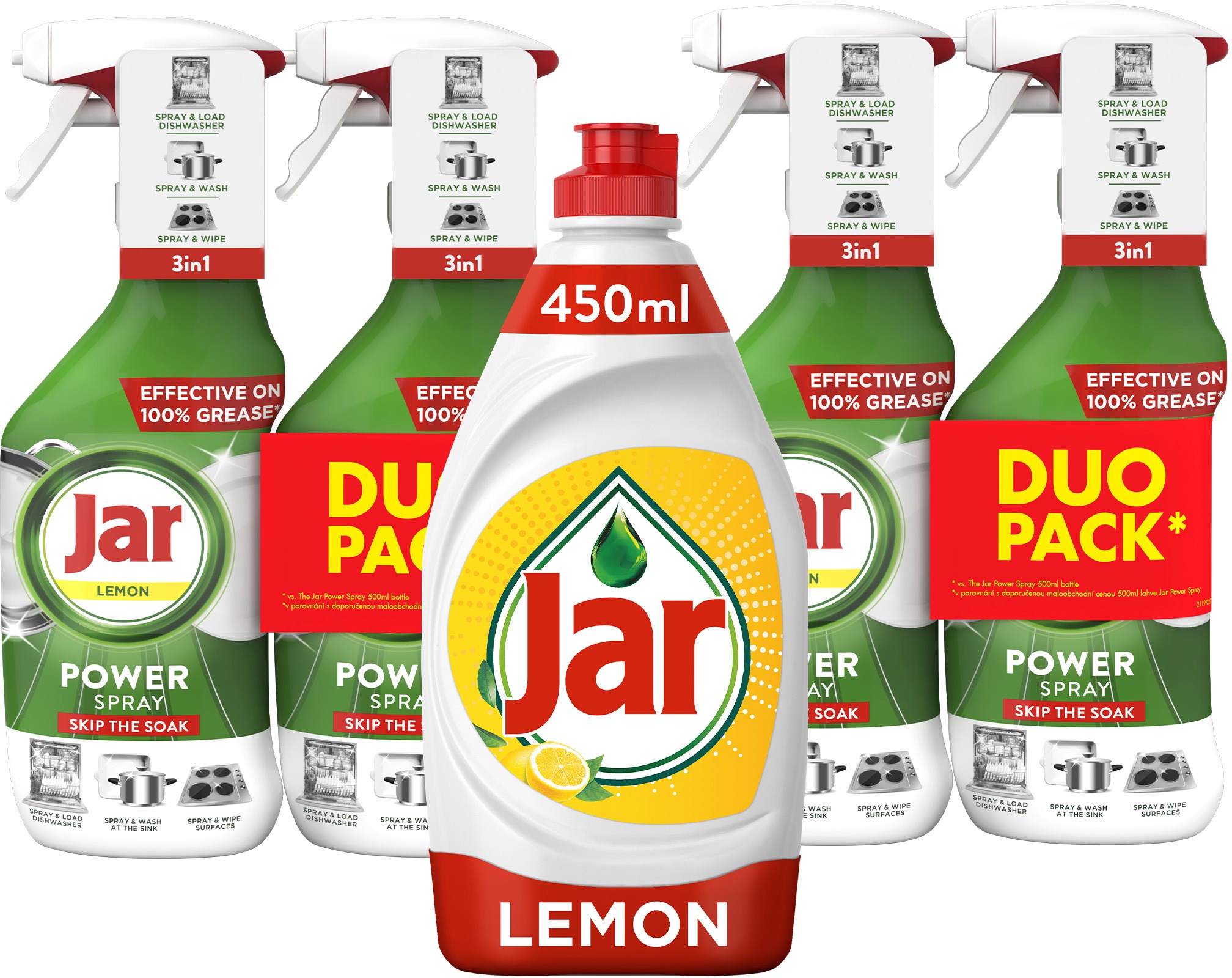 JAR Power Spray 3 v 1 4× 500 ml + JAR Citrón 450 ml