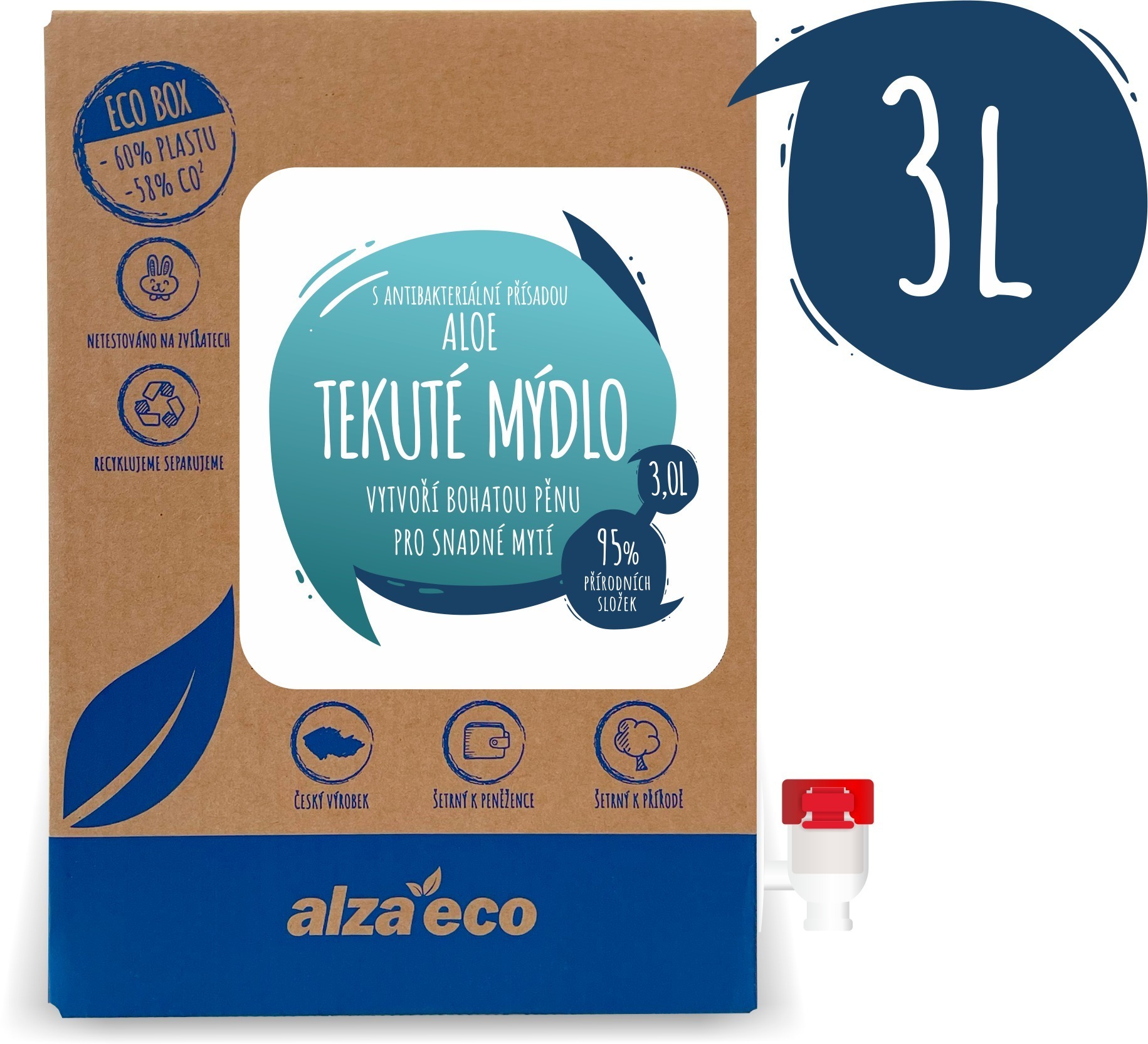 AlzaEco Tekuté mydlo Aloe Antibakteriálne 3 l