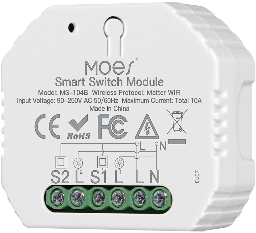 MOES Mini Matter Wifi Smart Switch 2 gang