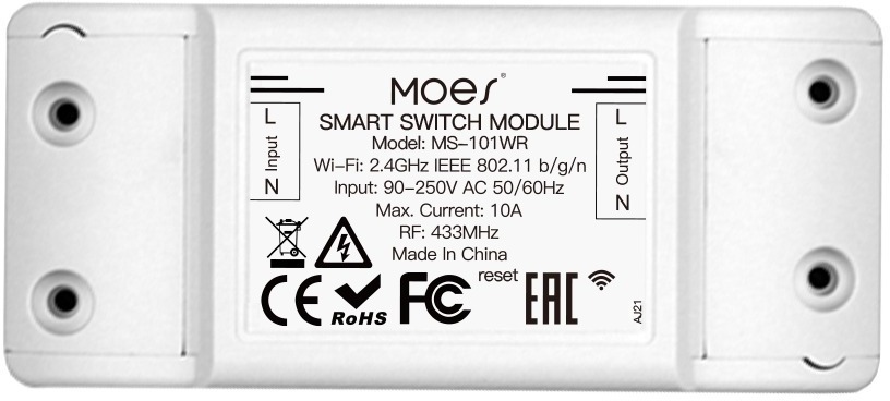 MOES Smart Switch, 2200 W/10 A, WiFi + RF433