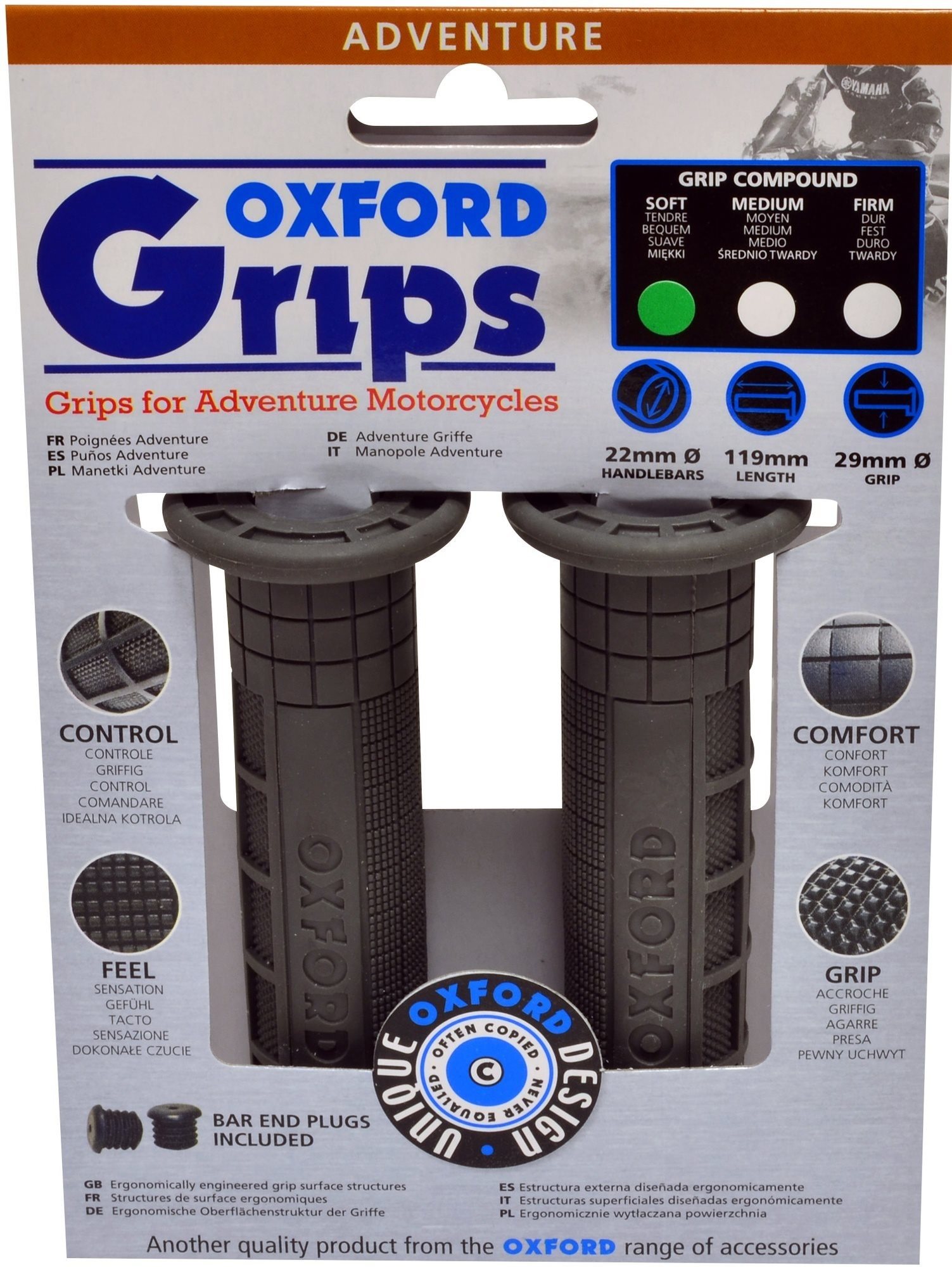 OXFORD gripy Adventure (tmavosivá guma, tvrdosť gumy medium, prá)