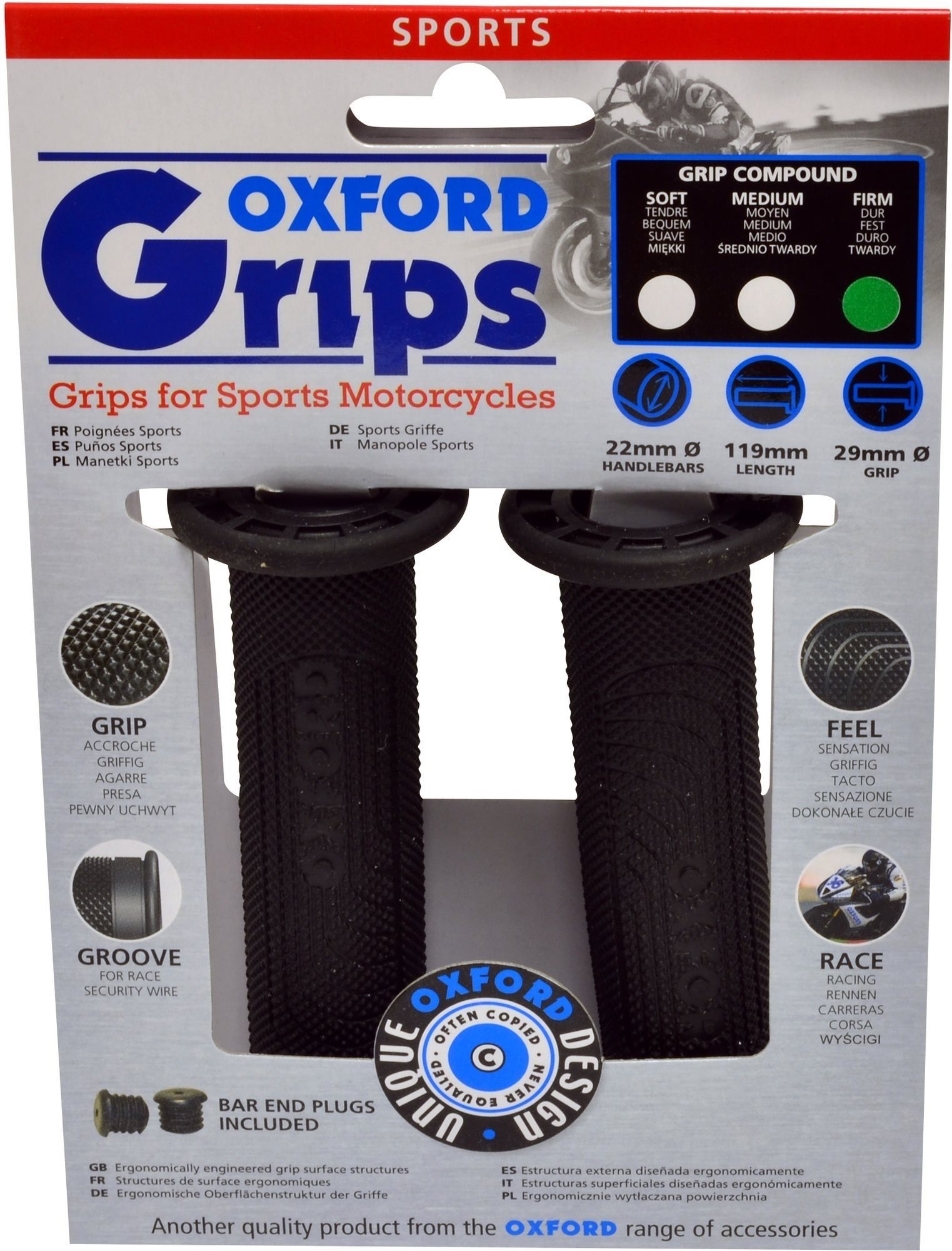 OXFORD gripy Sport, (čierna guma, tvrdé gumové médium, pár)