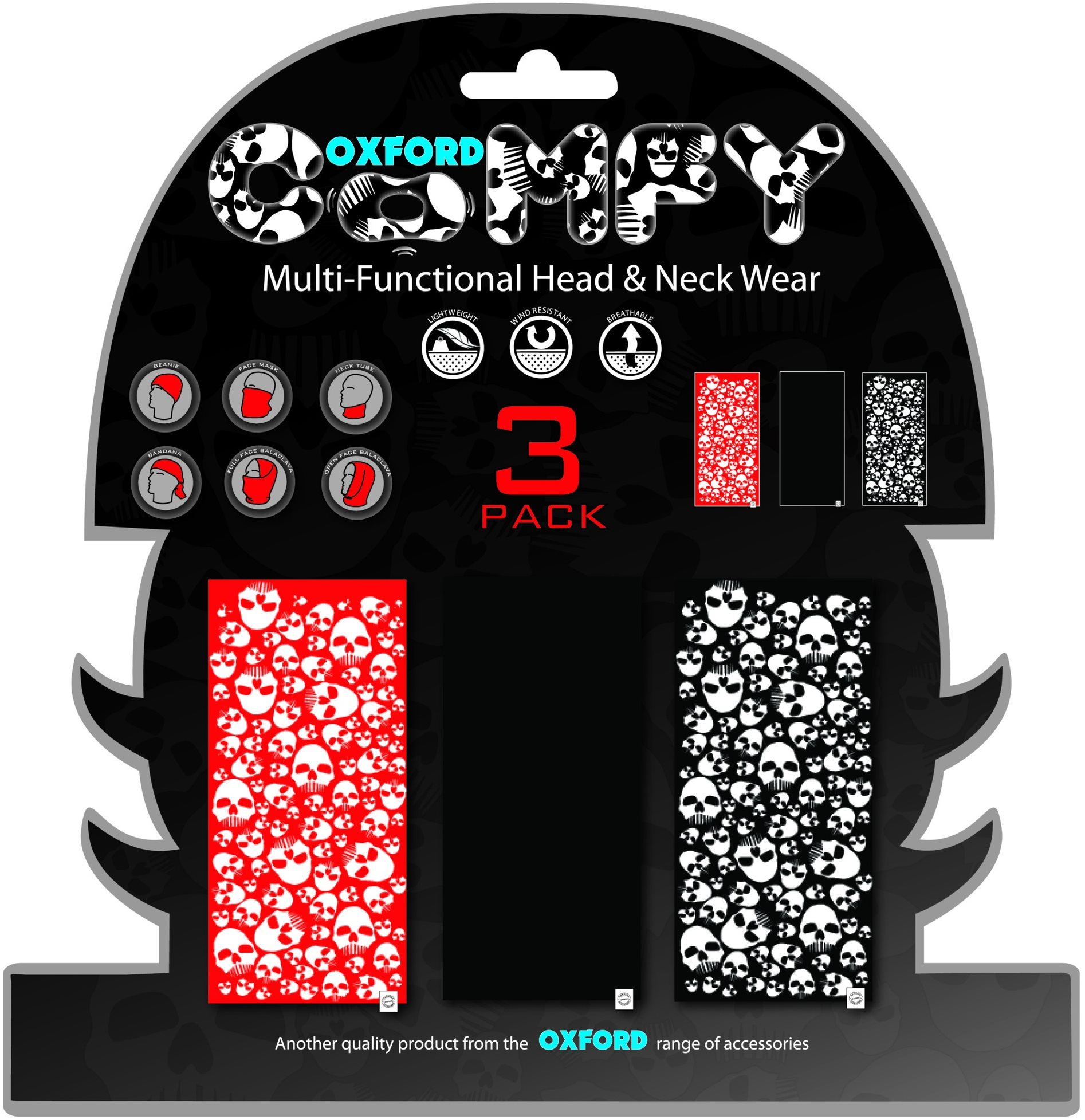 OXFORD nákrčníky Comfy Skulls, (sada 3 ks)