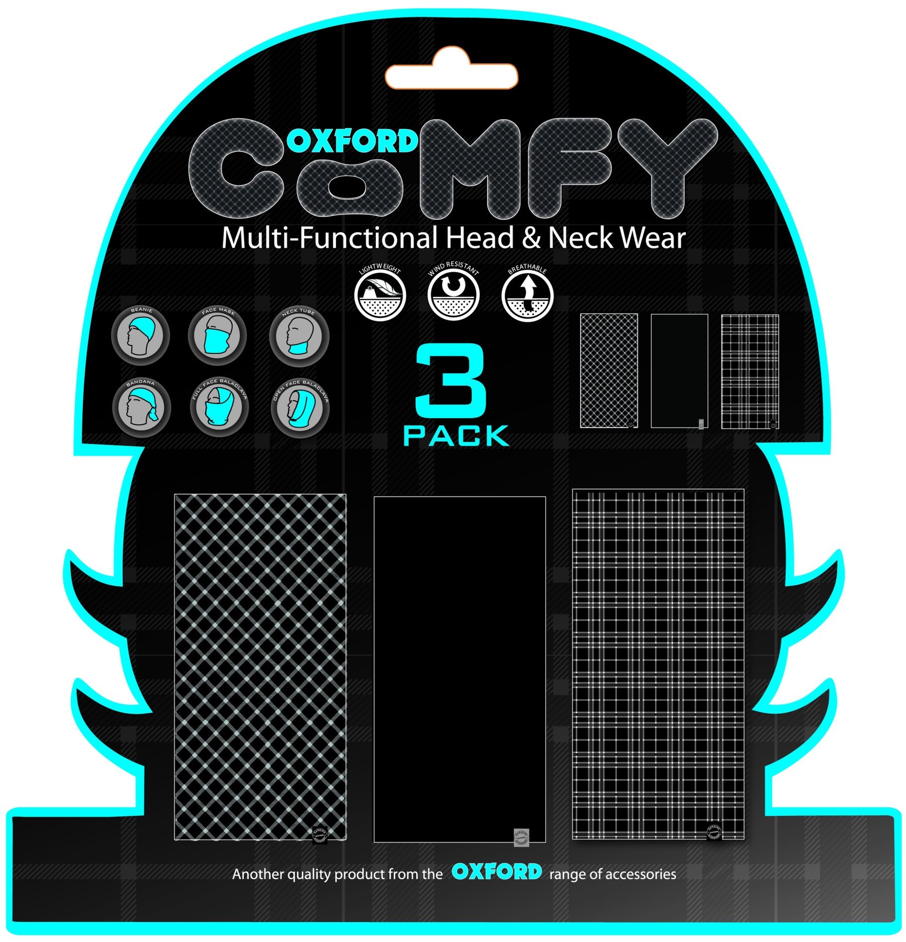 OXFORD nákrčníky Comfy Tartan, (sada 3 ks)