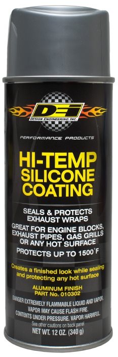 DEi Design Engineering ochranný sprej na termo izolačné omotávky výfukov (HT Silicone Coating) – strieborný 355 ml