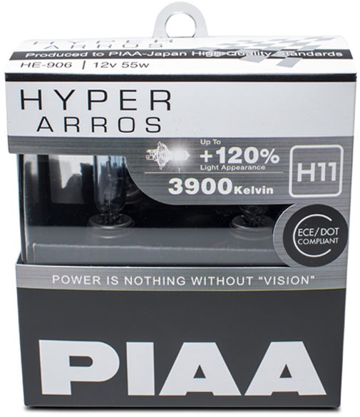 Autožiarovky PIAA Hyper Arros 3900K H11 - o 120 percent vyššia svietivosť, zvýšený jas