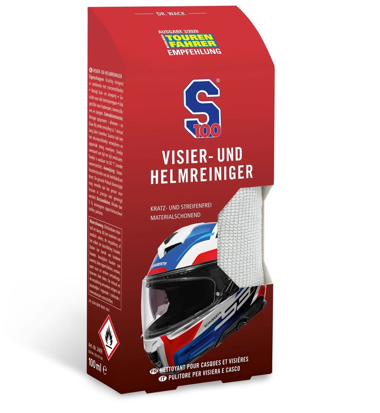 S100 Čistič priezoru s mikrovláknovou utierkou – Visor & Helmet Cleaner 100 ml