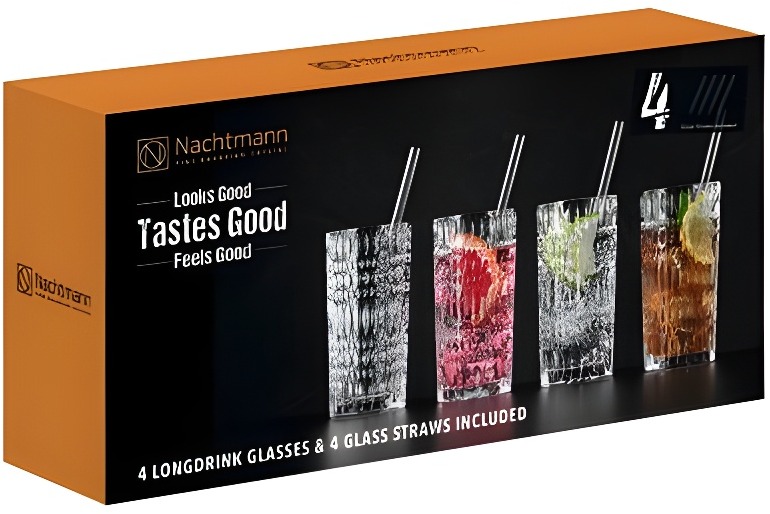 Nachtmann TASTES GOOD Súprava Longdrink pohárov so sklenenou slamkou 4 + 4 ks