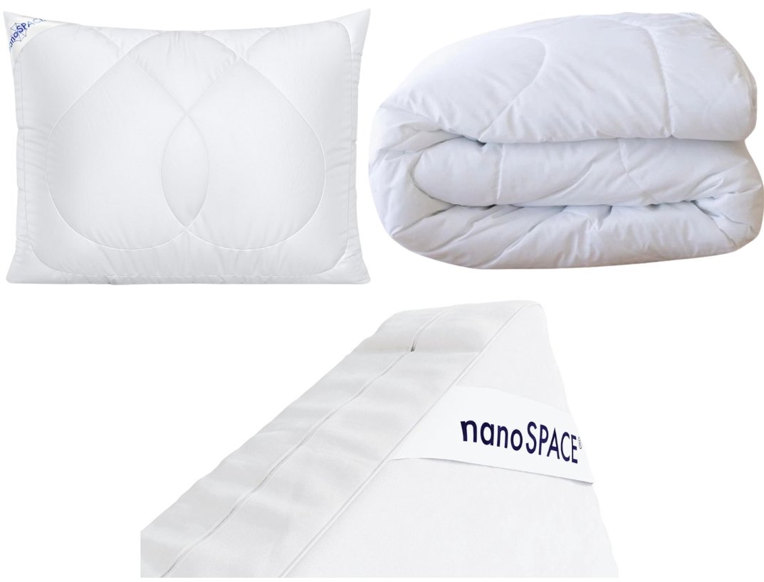 nanoSPACE Celoročná sada: vankúš, prikrývka, obliečka na matrac (70 × 90 cm, 140 × 200 cm, 90 × 200 × 20 cm)