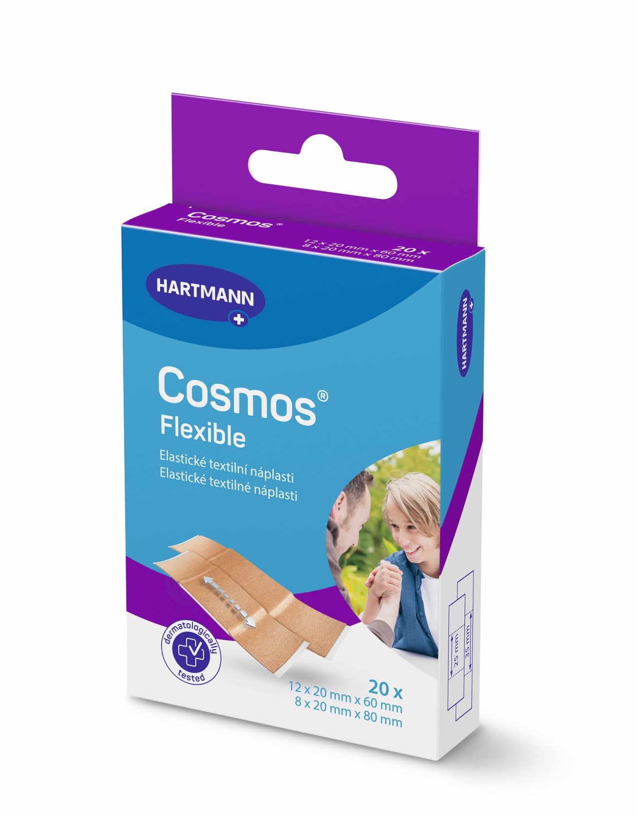 COSMOS - Náplasť pružná - 2 veľkosti, 20 ks, (12 ks 2 × 6 cm a 8 ks 2 × 8 cm)