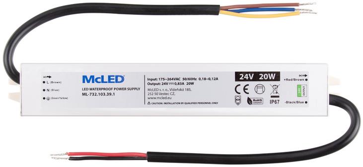 McLED Napájací zdroj longevity 20 W, DC24 V/0.83 A, IP67, hliníkový